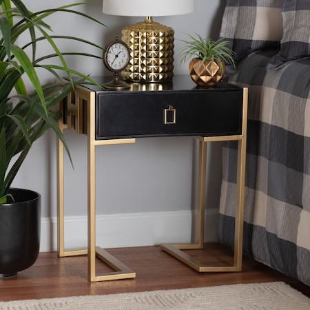Baxton Studio End Table, 18.9 W, 13.8 L, 22 H, MDF, Metal "Iron", Black/Gold 221-12457-ZORO